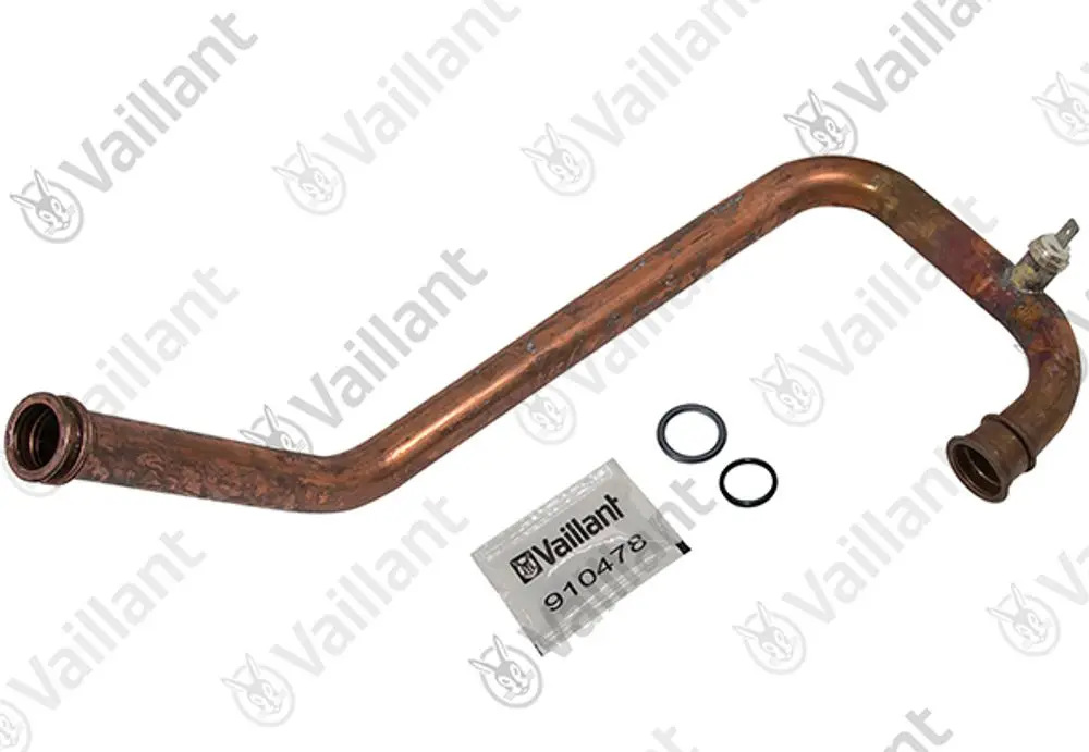 Kupferrohr von Vaillant mit zwei Anschlüssen und Dichtungsringen, geeignet für Heizungsanwendungen.